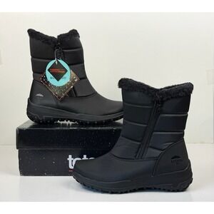 Totes MIA Winter Snow Boots Womens 7M Black/Black Side Zip Faux Fur Lining